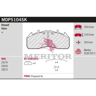 Дисковые тормозные колодки, комплект MERITOR MDP5104SK