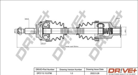 Піввісь Renault Kangoo/Clio II (R) (23x23x724x44T) (+ABS) DR!VE+ DP2110100796 (фото 1)