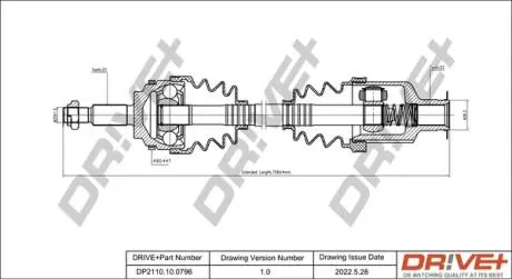 Піввісь Renault Kangoo/Clio II (R) (23x23x724x44T) (+ABS) DR!VE+ DP2110100796
