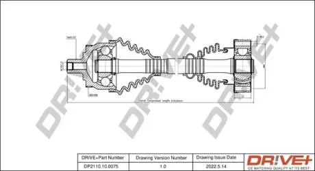 Піввісь (передня) Audi A4/VW Passat 1.6/1.8 94-05 (L) DR!VE+ DP2110100075