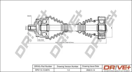 Піввісь (передня) Audi A4 95-01/VW Passat B5 96-00 (R) (+ABS45z) DR!VE+ DP2110100074