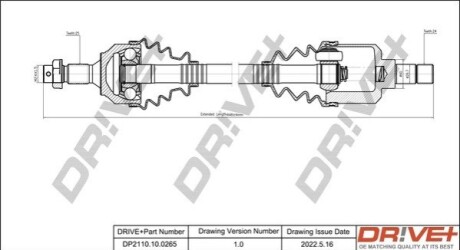 Піввісь Citroen Berlingo/Peugeot Partner 1.6HDI/1.6i 08- (L) (25х24х616) DR!VE+ DP2110100265