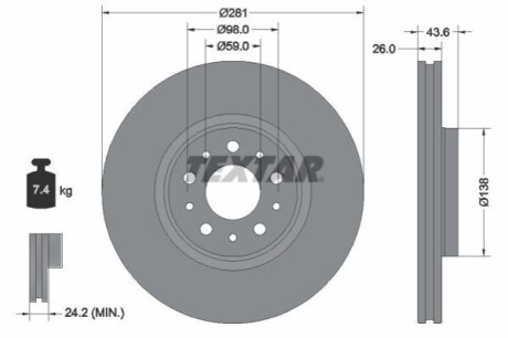 TARCZA HAMULCOWA 281X26 FIAT 1.4 <2020 SZT TEXTAR 92349303