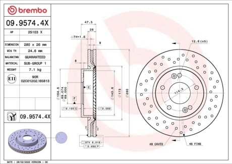 Tarcza ham. Xtra i30 (FD) 10/07-05/12 / HYUNDAI i30 Estate (FD) 10/07-06/12 / BREMBO 0995744X