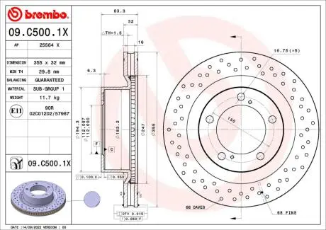 Tarcza ham. Xtra LEXUS LX (_J2_) 08/07-> / TOYOTA (FAW) LAND CRUISER 200 (_J2 BREMBO 09C5001X