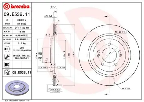 Tarcza ham. tył KIA OPTIMA (JF) 09/15-> / KIA OPTIMA Sportswagon (JF) 09/16- BREMBO 09E53611
