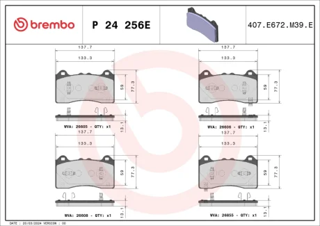 Фото klocki ham. FORD (CHANGAN) MUSTANG MACH-E 04/21-> / FORD USA MUSTANG MAC BREMBO P24256E Klocki ham. FORD (CHANGAN) MUSTANG MACH-E 04/21-> / FORD USA MUSTANG MAC BREMBO P24256E