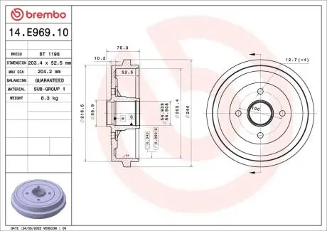 Bęben ham. NISSAN MICRA IV (K13K) 05/10-> / NISSAN MICRA IV (K13KK) 07/ BREMBO 14E96910