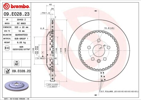 Tarcza ham. tył LAND ROVER RANGE ROVER VELAR (L560) 03/17-> BREMBO 09E02823