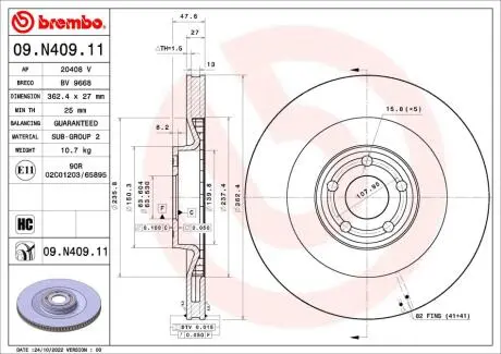 Фото tarcza ham. FORD USA MUSTANG MACH-E (CGW) 07/20-> BREMBO 09N40911 Tarcza ham. FORD USA MUSTANG MACH-E (CGW) 07/20-> BREMBO 09N40911
