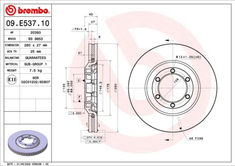 Tarcza ham. ISUZU D-MAX II (TFR, TFS) 06/12-> BREMBO 09E53710