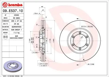 Tarcza ham. ISUZU D-MAX II (TFR, TFS) 06/12-> BREMBO 09E53710