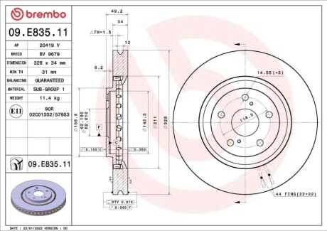 Tarcza ham. LEXUS RX (_L1_) 12/08-12/15 BREMBO 09E83511 (фото 1)