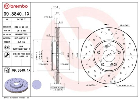 TARCZA HAM PRZOD 300X28 V XTRA BREMBO 0988401X (фото 1)