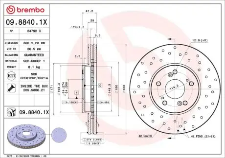 TARCZA HAM PRZOD 300X28 V XTRA BREMBO 0988401X