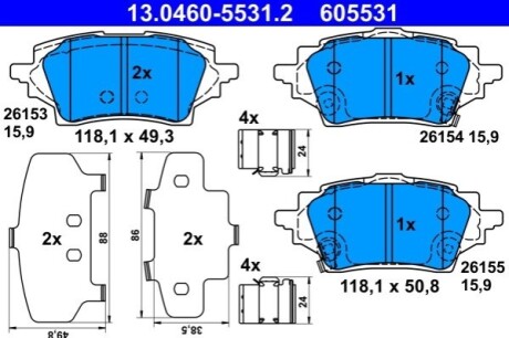 Колодки гальмівні (задні) Toyota Corolla 18-/C-HR 16- (з аксесуарами) ATE 13046055312