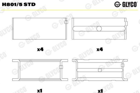 Вкладиш колінвалу, комплект (STD) Glyco H8015STD (фото 1)