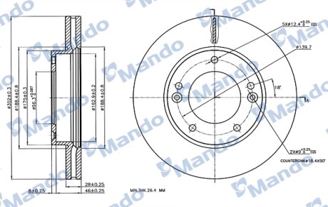 Диск тормозной MANDO MBC030270