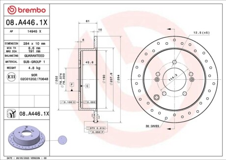 Tarcza ham.Xtra tył ix35 (LM, EL, ELH) 08/09-10/16 / HYUNDAI ix35 Van 08/09-12/1 BREMBO 08A4461X