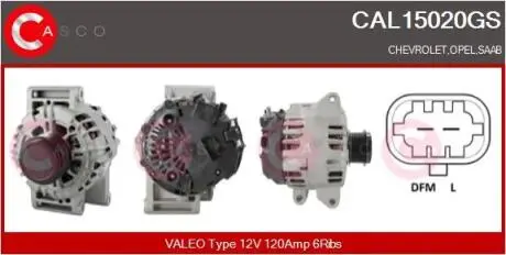 ALTERNATOR 12V 120A OE VALEO CASCO CAL15020GS