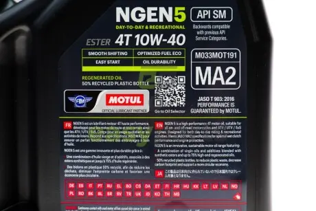 Олива 10W40 NGEN 5 4T (4L) (API SP/JASO MA2) (111830) MOTUL 839141