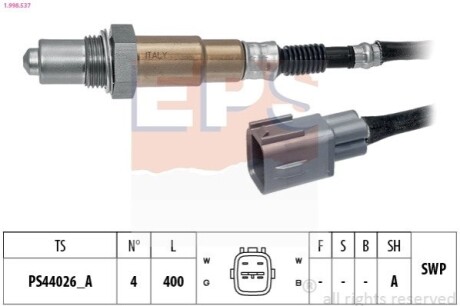 TOYOTA Лямбда-зонд COROLLA 1.4/1.6 01-07, LAND CRUISER PRADO 4.0 09-, LEXUS IS 2.0 15- EPS 1.998.537 (фото 1)