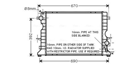 AVA LAND ROVER Радіатор охолодження двиг. Defender 2.2/2.5Td 98-16 AVA COOLING AU2184 (фото 1)