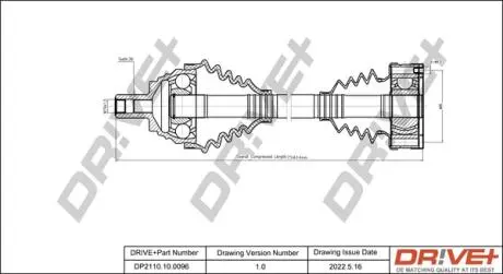 Піввісь Skoda Octavia/Superb/Yeti/VW Golf/Jetta 1.8/2.0D 03- (R) (36x798) DR!VE+ DP2110100096