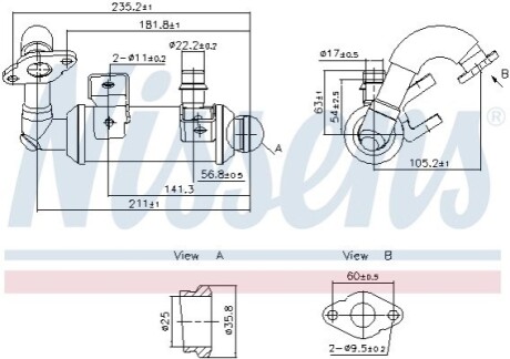 Радіатор рециркуляції ВГ Ford Transit Connect 1.8 Di/TDCI 02-13 NISSENS 989405 (фото 1)