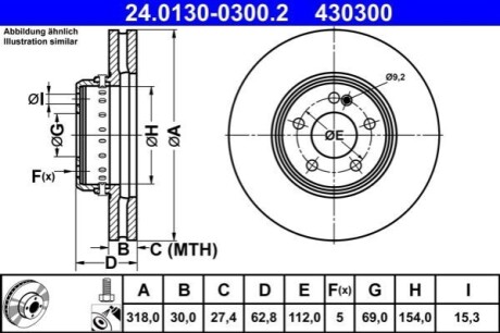 TARCZA HAM PRZOD 318X30 V 2-CZESCI ATE 24013003002