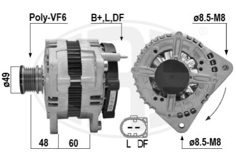 Генератор Skoda Superb/Yeti/VW Crafter 30-50/T5/T6/Passat 2.0TDI 09-15 (12V/180A ERA 209200A (фото 1)