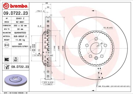 Tarcza ham. LAND ROVER RANGE ROVER VELAR (L560) 03/17-> 18 BREMBO 09D72223 (фото 1)