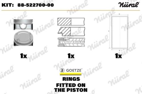 Комплект, гільза з поршнем з кільцями ROVER 80.0 1,8 16V 18K4F NURAL 88-522700-00