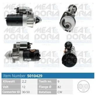 MEATDORIA AUDI Стартер A6 C4 (4A2) 2.5 TDI quattro 95-97, FIAT CROMA (154_) 1900 Turbo D i.d. -96, VW LT 28-35 I Автобус (281-363) 2.4 D -96 MEAT&DORIA 5010429