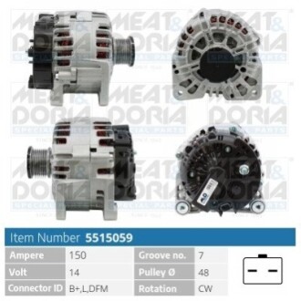 MEATDORIA RENAULT Генератор LAGUNA II 2.0 dCi 05-06, OPEL VIVARO A (X83) 2.0 CDTI (F7) 06-14, NISSAN PRIMASTAR 2.0 dCi 115 06- MEAT&DORIA 5515059