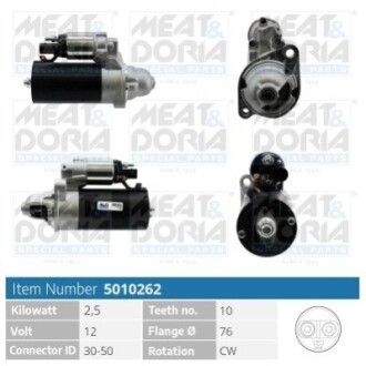 MEATDORIA AUDI Стартер A4 B7 (8EC) 2.7 TDI 05-08, VW PHAETON (3D1, 3D2, 3D3, 3D4, 3D6, 3D7, 3D8, 3D9) 3.0 V6 TDI 4motion 04-07 MEAT&DORIA 5010262