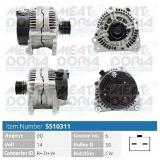 MEATDORIA AUDI Стартер A2 (8Z0) 1.4 TDI 03-05, FORD GALAXY I (WGR) 2.0 i 95-06, SKODA FABIA I (6Y2) 1.4 00-02, VW, SEAT MEAT&DORIA 5510311 (фото 1)