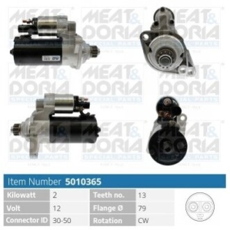 MEATDORIA AUDI Стартер A1 (8X1, 8XK) 1.6 TDI 14-18, SEAT, SKODA, VW MEAT&DORIA 5010365 (фото 1)