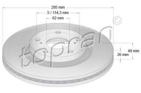 Диск гальмівний (передній) Toyota Auris 07-/Avensis 09- (295x26) TOPRAN / HANS PRIES 631167