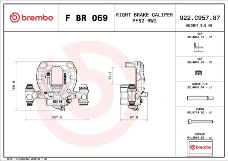 ZACISK HAMULCOWY MERCEDES-BENZ SPRINTER 3,5-T PLATFORM/CHASSIS (B907, B910) 02/18-> / MERCEDES-BENZ SPRINTE SZT BREMBO FBR069