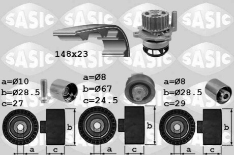 Комплект ГРМ + помпа Audi A3/Skoda Octavia/VW Golf 2.0FSI 04-10 (23x148z) SASIC 3906103 (фото 1)