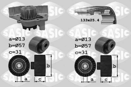 Насос води + комплект зубчатого ремня SASIC 3900030