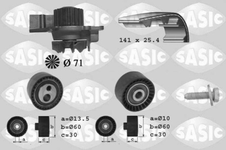 Насос води + комплект зубчатого ремня SASIC 3900011