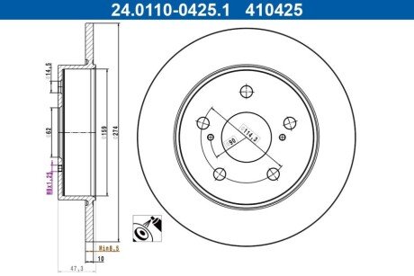 Диск гальмівний (задній) Toyota Corolla 1.2/1.8/2.0Hybrid 19- (274x10) (з покриттям) ATE 24.0110-0425.1