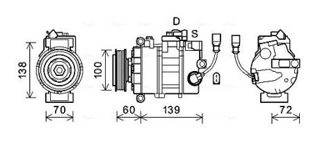 AVA VW Компресор кондиціонера AMAROK 2.0 10-, CALIFORNIA T5 2.0 09-, MULTIVAN T5, T6, TRANSPORTER T5, T6 AVA COOLING VNAK382