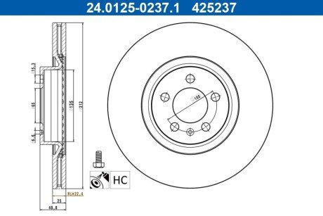 TARCZA HAM PRZOD 312X25 V ATE 24012502371