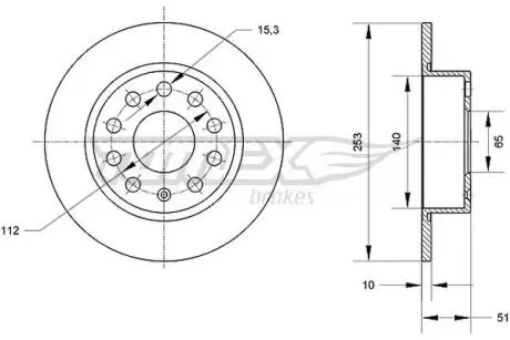 Диск гальмівний (задній) VW Caddy III 04-15 (255x10) TOMEX TX7029