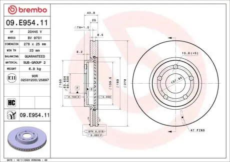 Tarcza ham. PUMA (J2K, CF7) 09/19-> BREMBO 09E95411