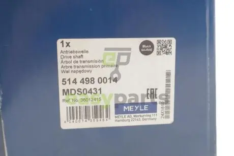 Піввісь (передня) Volvo XC60 08-17 (L) (40z/27z/547mm) MEYLE 514 498 0014