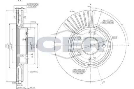 Диск гальмівний (передній) Hyundai Tucson 05-/ I30 II 11-/Kia Cee\'D/ Cerato III 13- (300x28) ICER 78BD0586-2